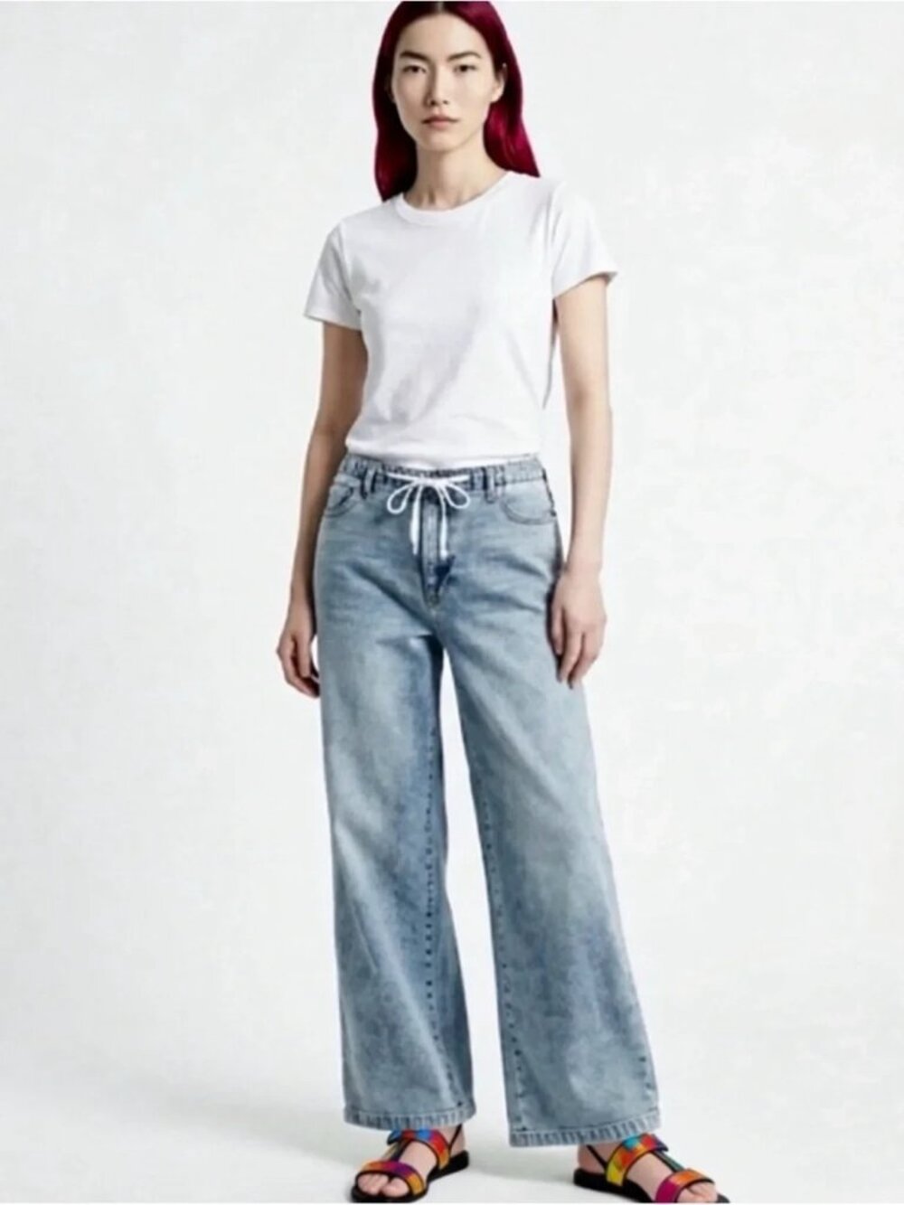 Oat New York “Cloud Luxe” Wide Leg Drawstring Jeans With Elastic Waist Size 2
